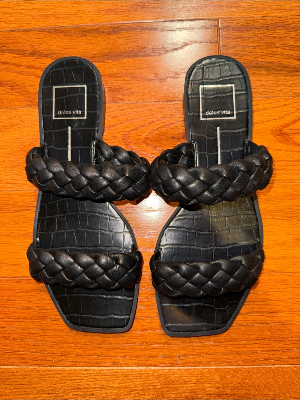 Dolce Vita Indy Black Braided Double-Strap Slide Sandals 7.5